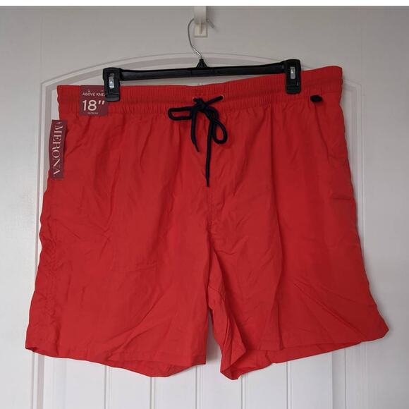 Merona Swimming Trunks XXL Elastic Waist Red Back Pocket Beach Pool Above Knee - Picture 1 of 6